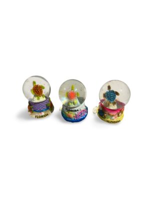 Polyresin Turtles Snow Globe with Florida text - Orange, Pink and Blue (Small Size)