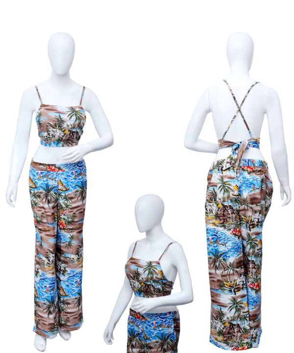 Adjustable Cross Back - Top / Palazzo Pant Set Ladies Hawaiian Prepack