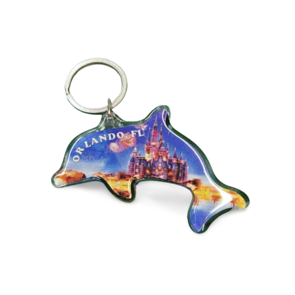 Orlando,FL Acrylic Key Chain - "Dolphin Shaped & Castle"