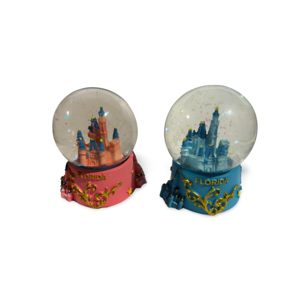 Polyresin Castle Snow Globe with Florida - Pink and Blue