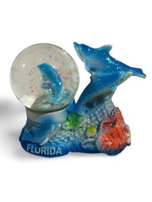 Polyresin Dual Dolphin Snow Globe with Florida - Blue