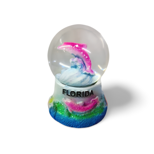 Polyresin Dolphin Snow Globe with Florida - Blue, Grey and Pink (Small Size)