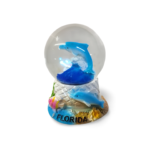 Polyresin Dolphin Snow Globe with Florida - Blue, Grey and Pink (Small Size)