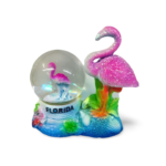 Polyresin Dual Flamingo Snow Globe with Florida - Pink