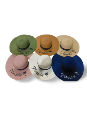 Florida Straw Hat - "Coconut Tree" Navy, Pastel Grey, Pinkish Grey, Heathered Grey, Clay Brown, Hazel Green