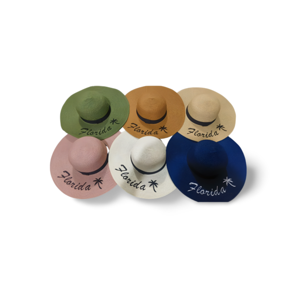 Florida Straw Hat - "Coconut Tree" Navy, Pastel Grey, Pinkish Grey, Heathered Grey, Clay Brown, Hazel Green