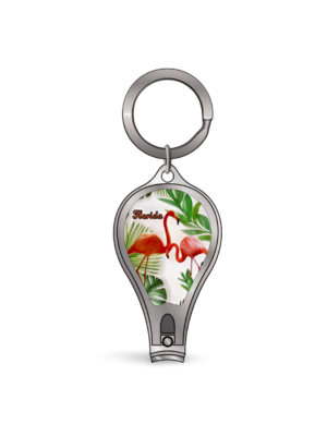 Florida Nail Clipper Key Chain (Metal) - "Flamingo & Leaf"