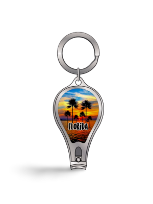 Florida Nail Clipper Key Chain (Metal) - "Sunset & Palm Trees"