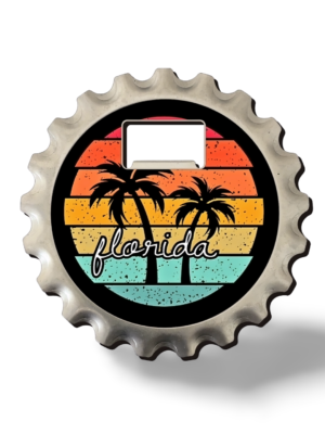 Florida 3-in-1 Coaster, Magnet, and Bottle Opener (Metal) - "Palm Trees in Beach"