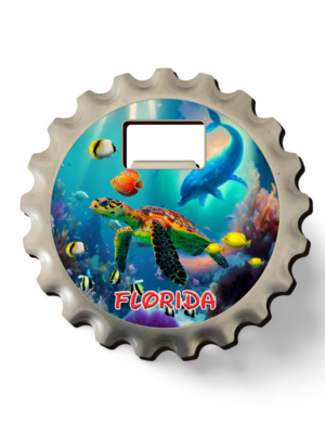 Florida 3-in-1 Coaster, Magnet, and Bottle Opener (Metal) - "Tortoise in Ocean"