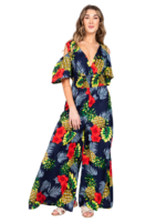 Adjustable Waist Palazzo Pant - Hawaiian Ladies Cold Shoulder Jumpsuit Prepack