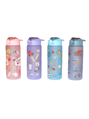 Plastic Water Bottle - "Sports Prints" Purple, Light Pink, Sky Blue, Grey