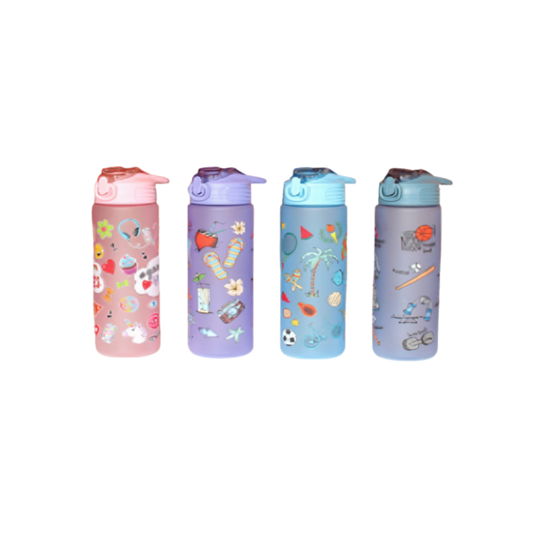 Plastic Water Bottle - "Sports Prints" Purple, Light Pink, Sky Blue, Grey