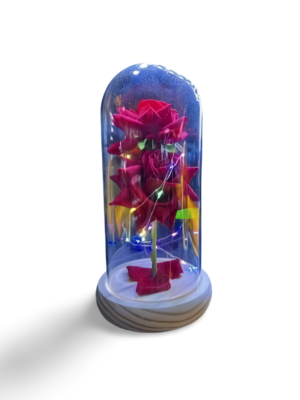 Color Changing Light Flower in a Glass Dome (USB Included) - "Double Rose" Red