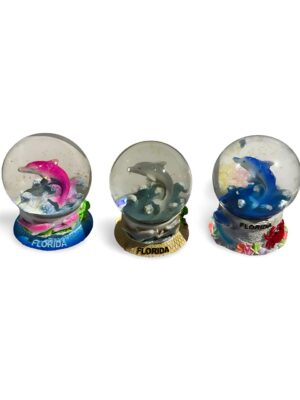 Polyresin Dolphin Snow Globe with Florida - Pink, Grey and Blue (Large Size)