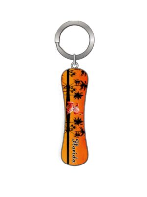 Florida Skateboard Metal Key Chain - "Flamingo Enjoying the Sunset"