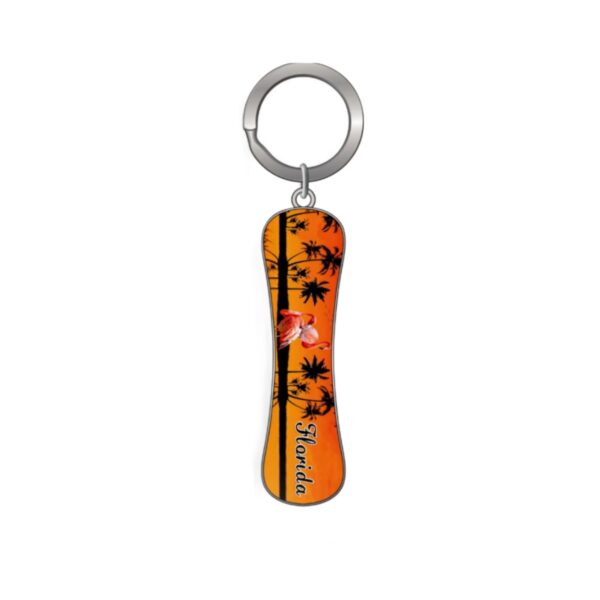 Florida Skateboard Metal Key Chain - "Flamingo Enjoying the Sunset"