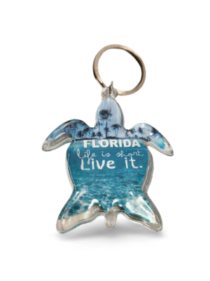 Florida Turtle Shape Acrylic Key Chain - "Life is Short. Live It."