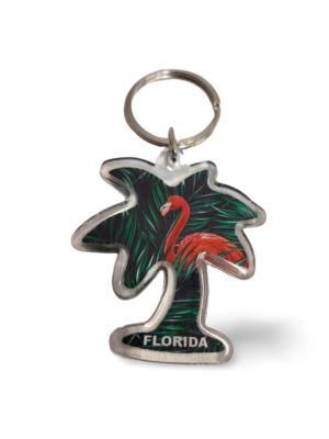 Florida Acrylic Key Chain - "Palm Tree Shaped & Flamingo"