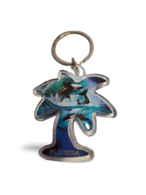 Florida Acrylic Key Chain - "Palm Tree Shaped & Dolphin"