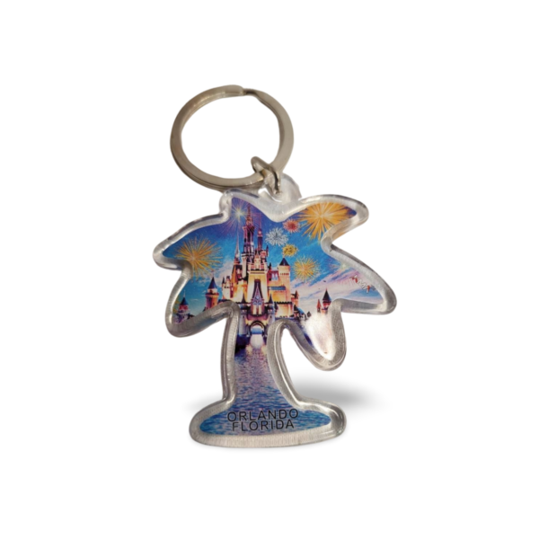 Florida Orlando Acrylic Key Chain - "Palm Tree Shaped & Day Castle"