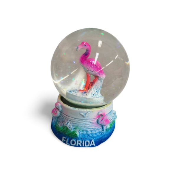 Polyresin Flamingo Snow Globe with Florida - All Pink with Base variation (Large Size)