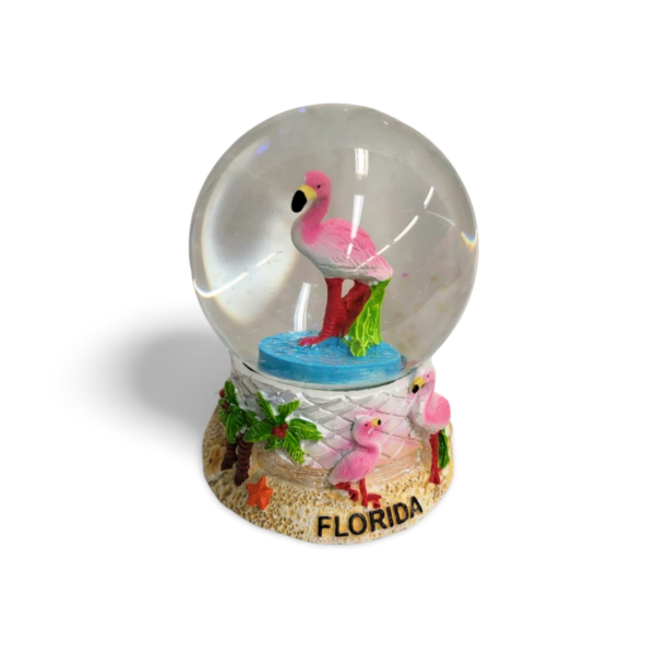 Polyresin Flamingo Snow Globe with Florida - All Pink with Base variation (Large Size)