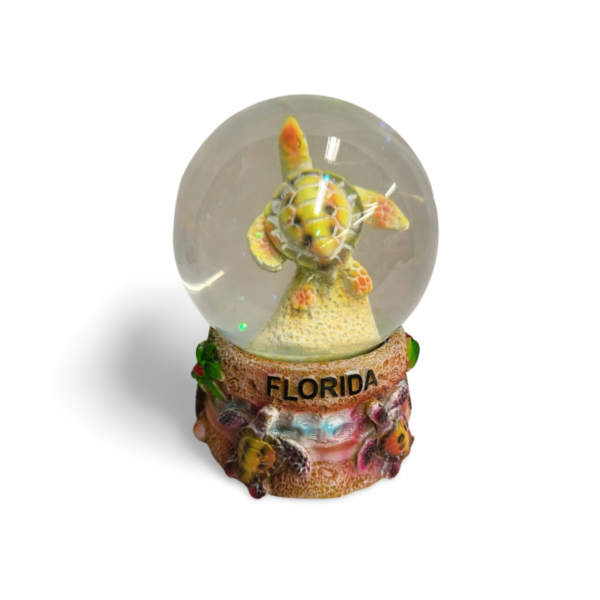 Polyresin Turtle Snow Globe with Florida - Light Orange, Light Yellow and Brown (Large Size)