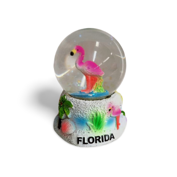 Polyresin Flamingo Snow Globe with Florida - All Pink with Base variation (Small Size)