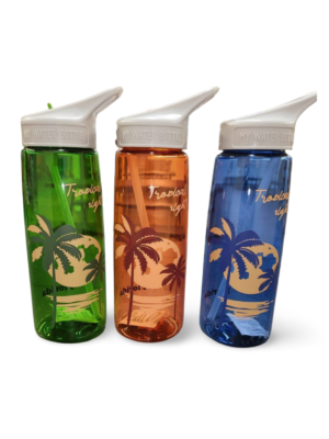 Florida Plastic Water Bottle - "Coconut Tree Print" Green, Blue, Orange