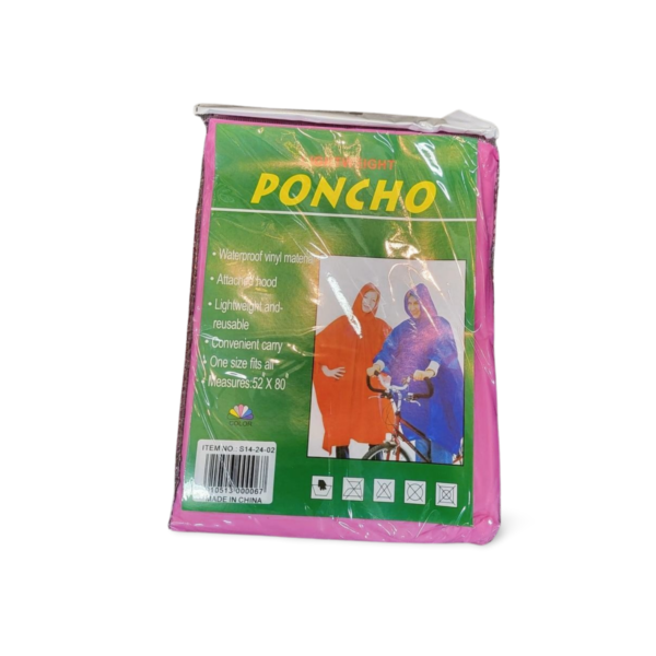 Lightweight Adult Poncho - Green, Blue, Red, Pink