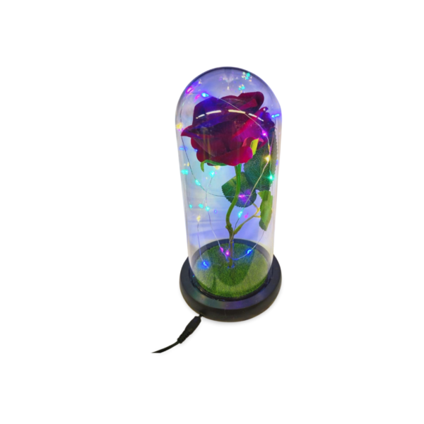 Color Changing Light Flower in a Glass Dome (USB Included) - "Single Rose" Blue, Pink, Red