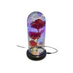 Color Changing Light Flower in a Glass Dome (USB Included) - "Double Flower with Leaf" Blue, Pink, Red, Purple