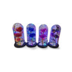 Color Changing Light Flower in a Glass Dome (USB Included) - "Double Flower with Leaf" Blue, Pink, Red, Purple