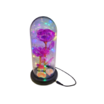 Color Changing Light Flower in a Glass Dome (USB Included) - "Double Flower with Leaf" Blue, Pink, Red, Purple