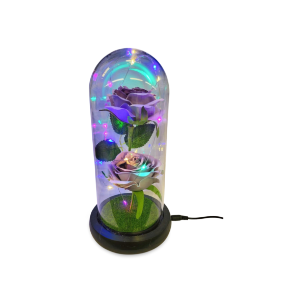 Color Changing Light Flower in a Glass Dome (USB Included) - "Double Flower"