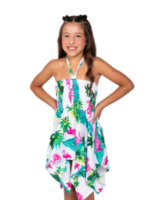 Girls' Halter and Smoking Dress – Flamingo White and Flamingo Aqua