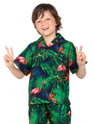 Boys Hawaiian Shirt 'FLAMINGO NAVY'