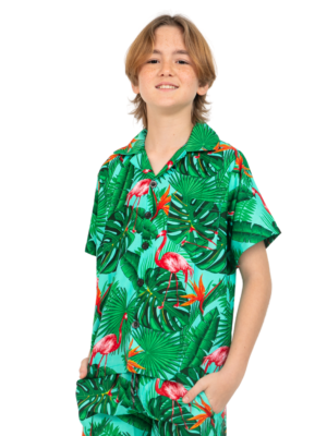 Boys Hawaiian Shirt 'FLAMINGO GREEN'