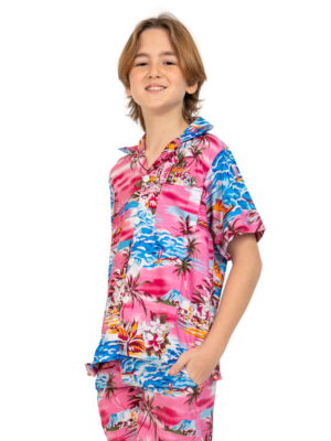 Boys Hawaiian Shirt 'BOAT PINK'