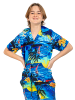 Boys Hawaiian Shirt 'BLUE PALM BLACK'