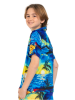 Boys Hawaiian Shirt 'BLUE PALM BLACK'