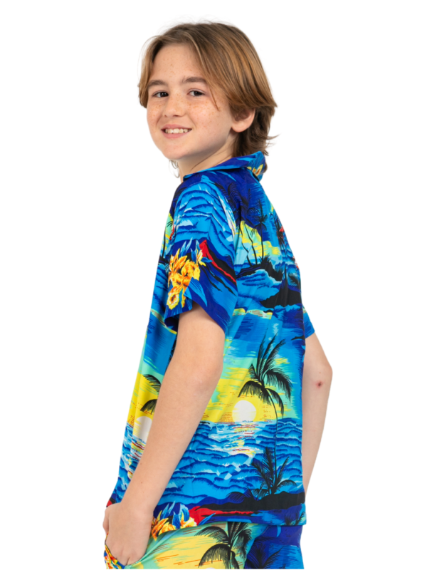 Boys Hawaiian Shirt 'BLUE PALM BLACK'