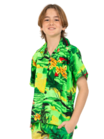 Boys Hawaiian Shirt 'GREEN PALM BLACK'