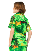 Boys Hawaiian Shirt 'GREEN PALM BLACK'