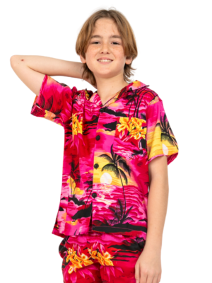 Boys Hawaiian Shirt 'RED PALM BLACK'
