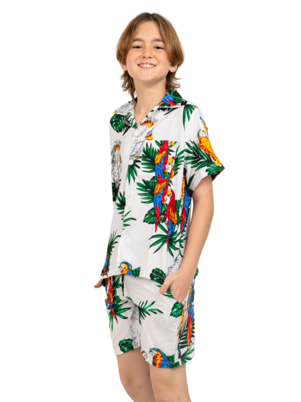 Boys Hawaiian Short 'PARROT WHITE'