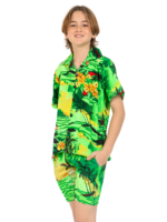 Boys Hawaiian Short 'GREEN PALM BLACK'