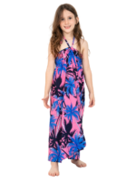 Girls' Tropical Palm Halter Maxi Dress – Palm White, Palm Pink and Palm Yellow