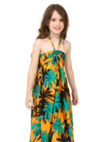 Girls' Tropical Palm Halter Maxi Dress – Palm White, Palm Pink and Palm Yellow